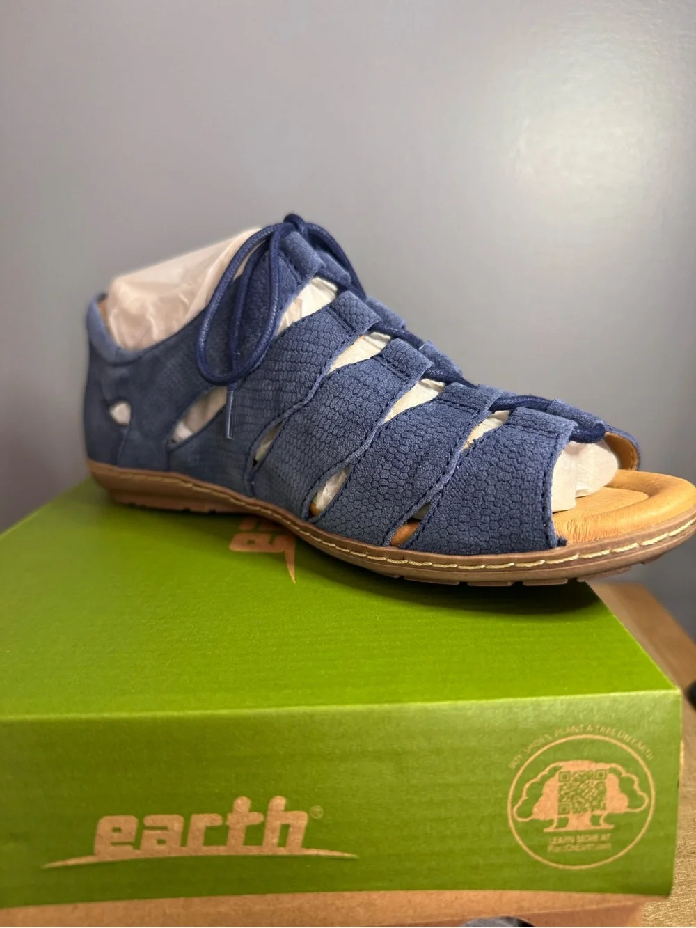 Earth Navy Blue Lace-Up Cutout Sandal
